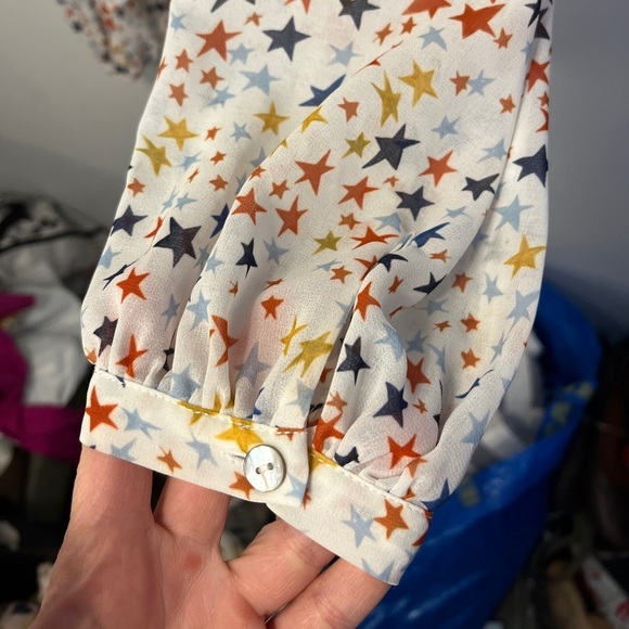 Hutch (Anthropologie) Boho Stars Print Blouse Small Tie Neck - Picture 5 of 9